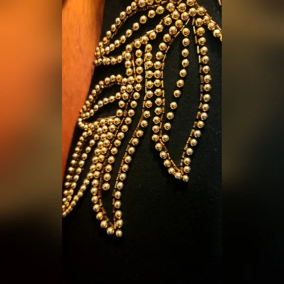 STUNNING lux stretchy black dress with gold beaded embroidery by Taris Stars szM - Picture 8 of 8